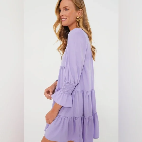 NWT Tuckernuck Pomander Place Lilac Kenzo Tiered Mini Dress V-neck 3/4 Sleeves - Picture 4 of 16